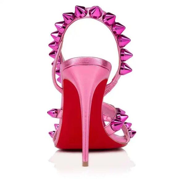 Christian Louboutin Spikita Strap 100 Confettis Pink Strappy Sandal Heel Pump 36 - Picture 10 of 13
